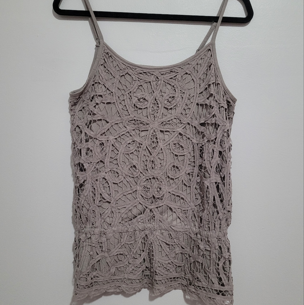 INC International Concepts | Grey/ Putty Cotton Lace Tank | M